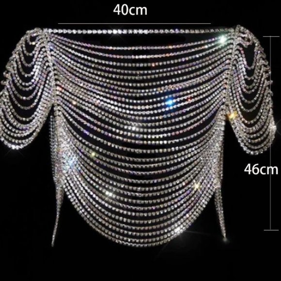 Rhinestone Lingerie Shoulder Chain Dress Bra for Women Set Bikini Jewelry Thong - Picture 9 of 10